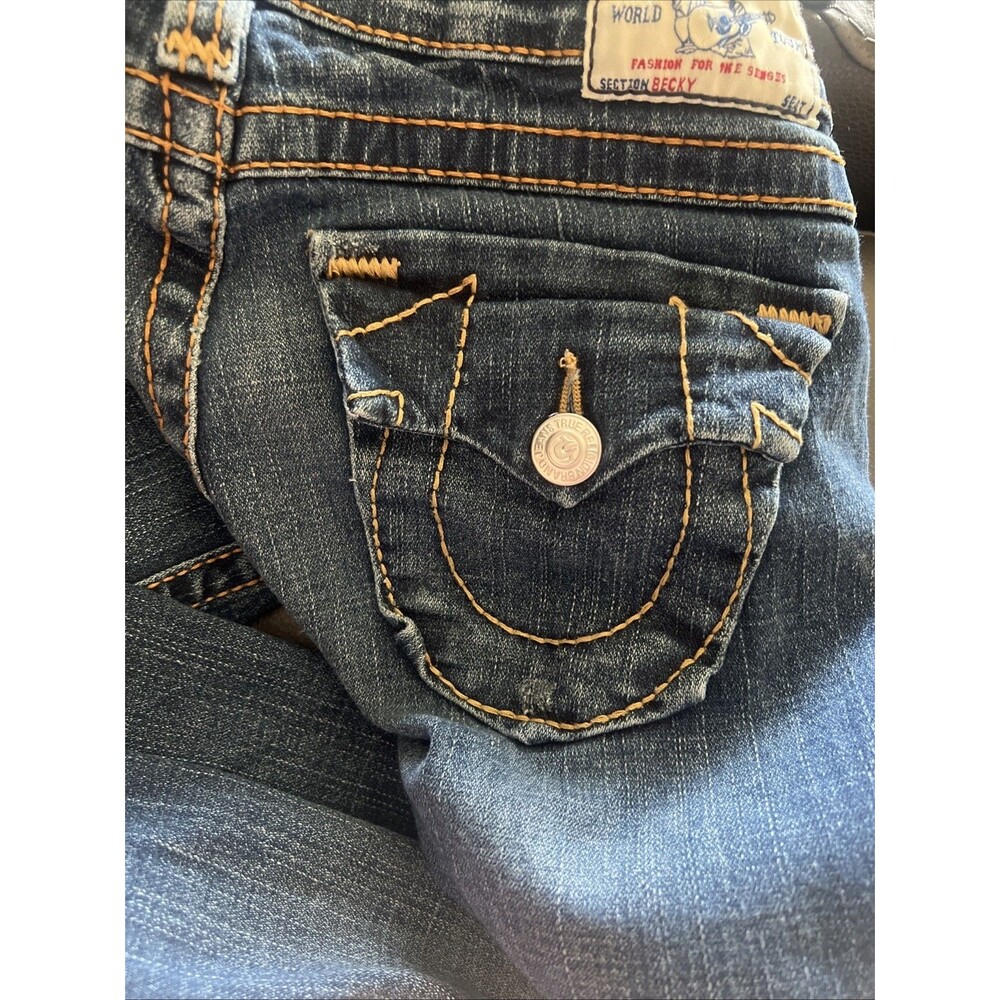 True Religion Billy Natural Big-T Straight Flap Jean Women Sz 28